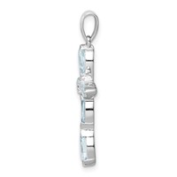 Sterling Silver Rhodium Aqua & Diamond Cross Pendant view 2