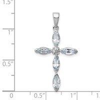 Sterling Silver Rhodium Aqua & Diamond Cross Pendant view 3