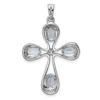 Sterling Silver Rhodium-plated Aquamarine & Diamond Cross Pendant view 4