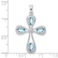 Sterling Silver Rhodium-plated Aquamarine & Diamond Cross Pendant view 3
