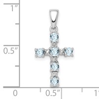 Sterling Silver Rhodium-plated Aquamarine & Diamond Accent Cross Pendant view 3
