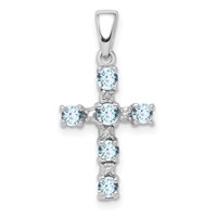 Sterling Silver Rhodium-plated Aquamarine & Diamond Accent Cross Pendant view 1