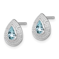 Sterling Silver Rhodium Aqua & Diamond Post Earrings view 2