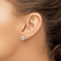 Sterling Silver Rhodium Aqua & Diamond Post Earrings view 3