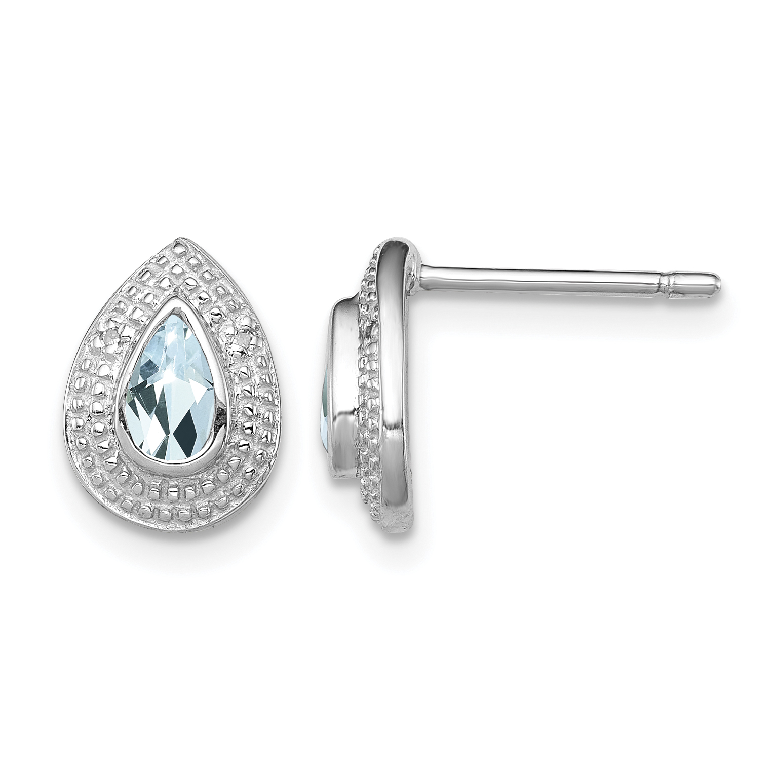 Sterling Silver Rhodium Aqua & Diamond Post Earrings (QDX889)