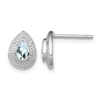 Sterling Silver Rhodium Aqua & Diamond Post Earrings view 1