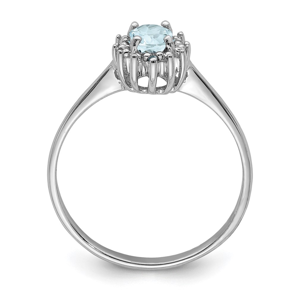 Sterling Silver Rhodium Aquamarine Diamond Ring (QDX890-8)