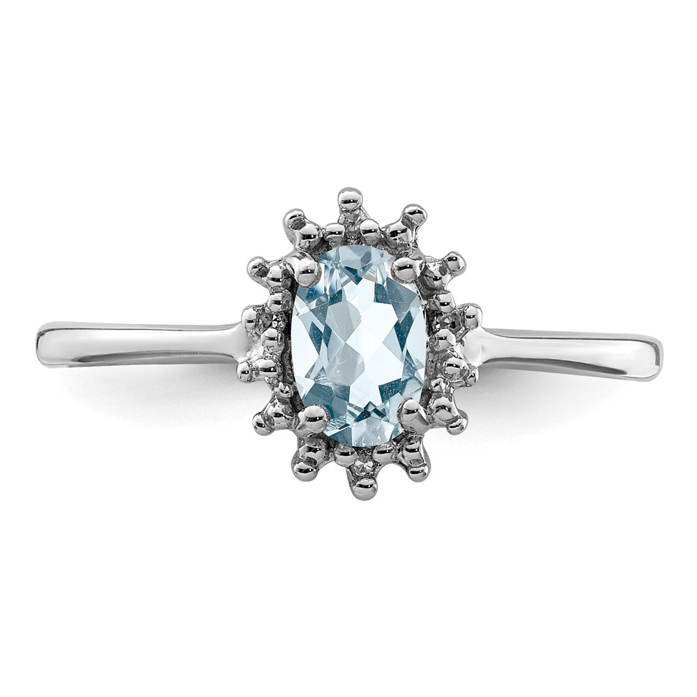 Sterling Silver Rhodium Aquamarine Diamond Ring (QDX890-8)