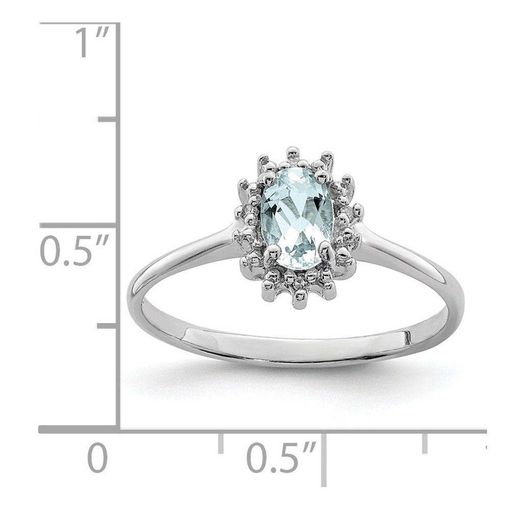 Sterling Silver Rhodium Aquamarine Diamond Ring (QDX890-8)
