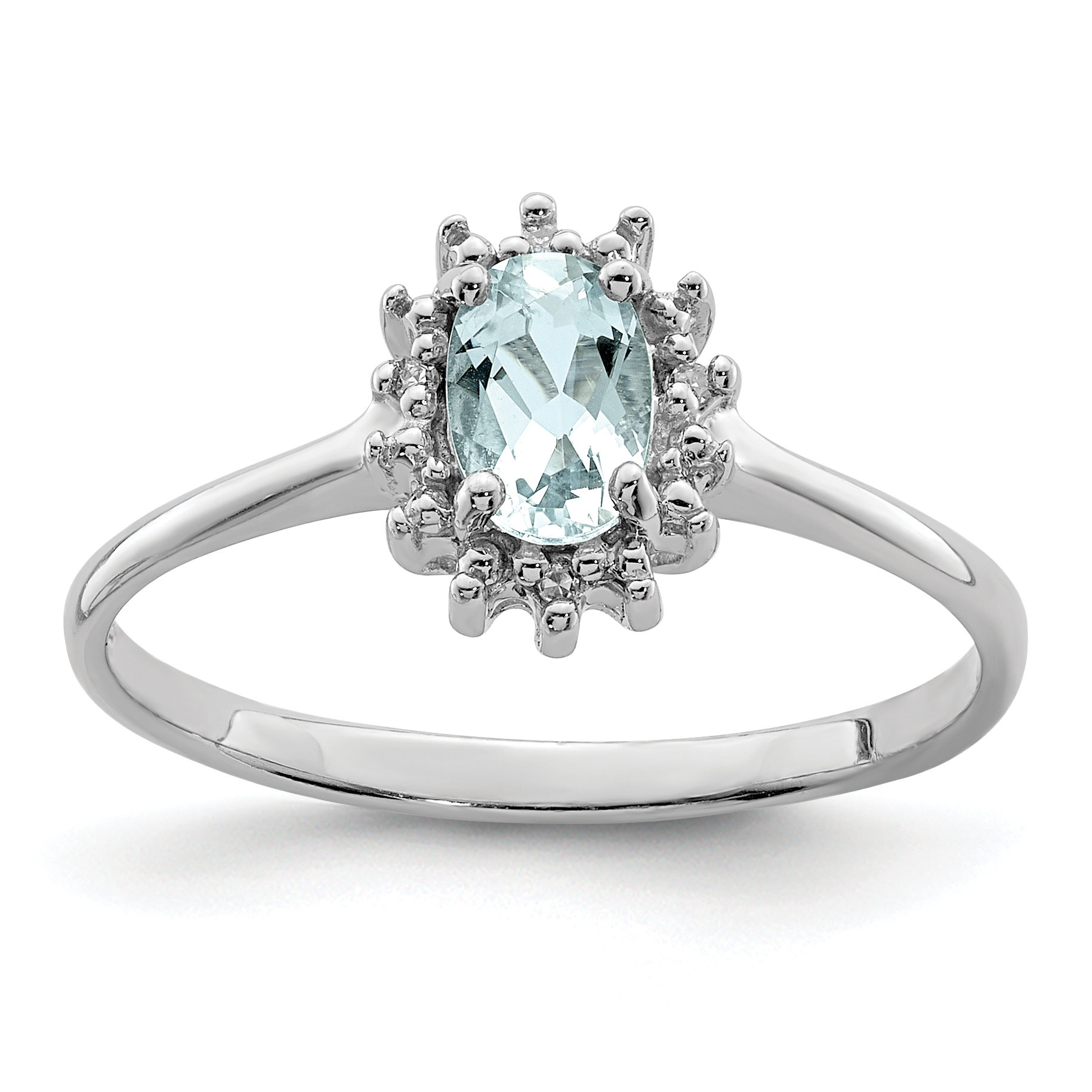 Sterling Silver Rhodium Aquamarine Diamond Ring (QDX890-8)