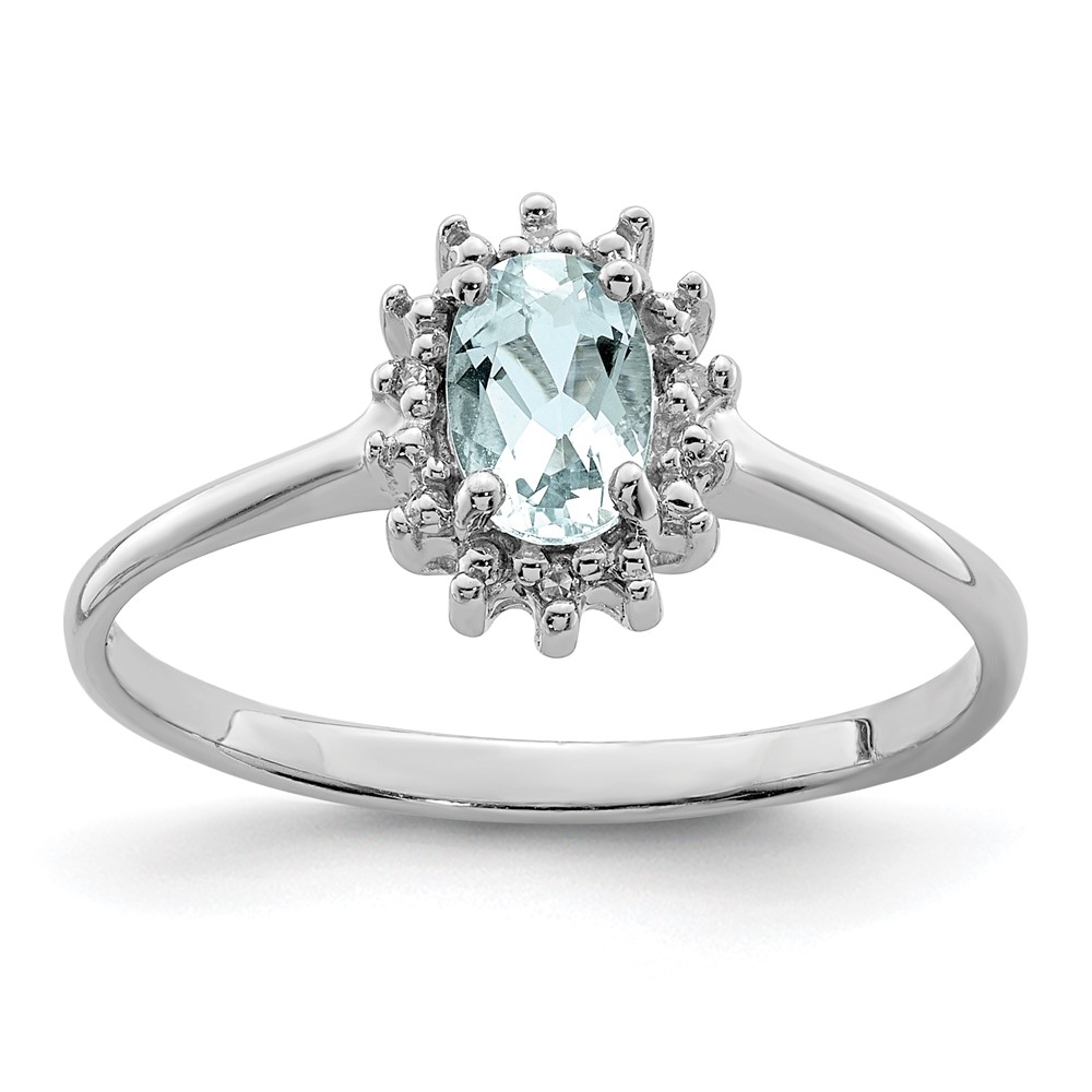 Sterling Silver Rhodium Aquamarine Diamond Ring (QDX890-8)