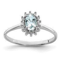 Sterling Silver Rhodium Aquamarine Diamond Ring view 1