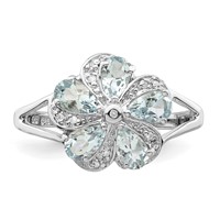 Sterling Silver Rhodium Aquamarine Diamond Ring view 5