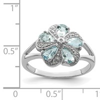 Sterling Silver Rhodium Aquamarine Diamond Ring view 4