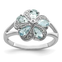 Sterling Silver Rhodium Aquamarine Diamond Ring view 1