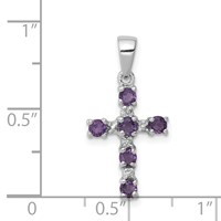 Sterling Silver RH Plated Amethyst and Diamond Accent Cross Pendant view 3