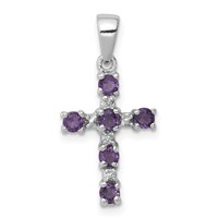 Sterling Silver RH Plated Amethyst and Diamond Accent Cross Pendant view 1