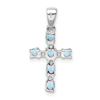 Sterling Silver Rhodium Lt Sw Blue Topaz Cross & Diamond Accent Pendant view 4