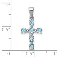 Sterling Silver Rhodium Lt Sw Blue Topaz Cross & Diamond Accent Pendant view 3
