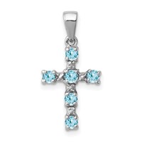 Sterling Silver Rhodium Lt Sw Blue Topaz Cross & Diamond Accent Pendant view 1