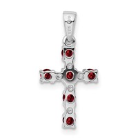 Sterling Silver Rhodium-plated Garnet & Diamond Accent Cross Pendant view 4