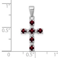 Sterling Silver Rhodium-plated Garnet & Diamond Accent Cross Pendant view 3