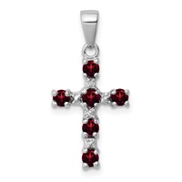 Sterling Silver Rhodium-plated Garnet & Diamond Accent Cross Pendant view 1