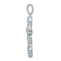Sterling Silver Rhodium Lt Sw Blue Topaz Cross & Diamond Pendant view 2