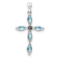 Sterling Silver Rhodium Lt Sw Blue Topaz Cross & Diamond Pendant view 3