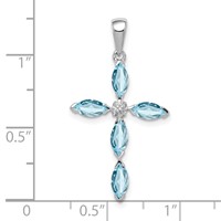 Sterling Silver Rhodium Lt Sw Blue Topaz Cross & Diamond Pendant view 4
