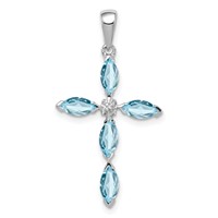 Sterling Silver Rhodium Lt Sw Blue Topaz Cross & Diamond Pendant view 1