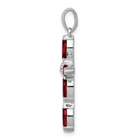 Sterling Silver Rhodium Garnet & Diamond Cross Pendant view 2