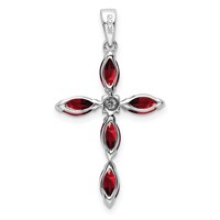 Sterling Silver Rhodium Garnet & Diamond Cross Pendant view 3