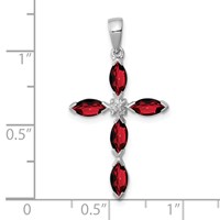 Sterling Silver Rhodium Garnet & Diamond Cross Pendant view 4