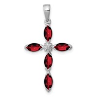 Sterling Silver Rhodium Garnet & Diamond Cross Pendant view 1