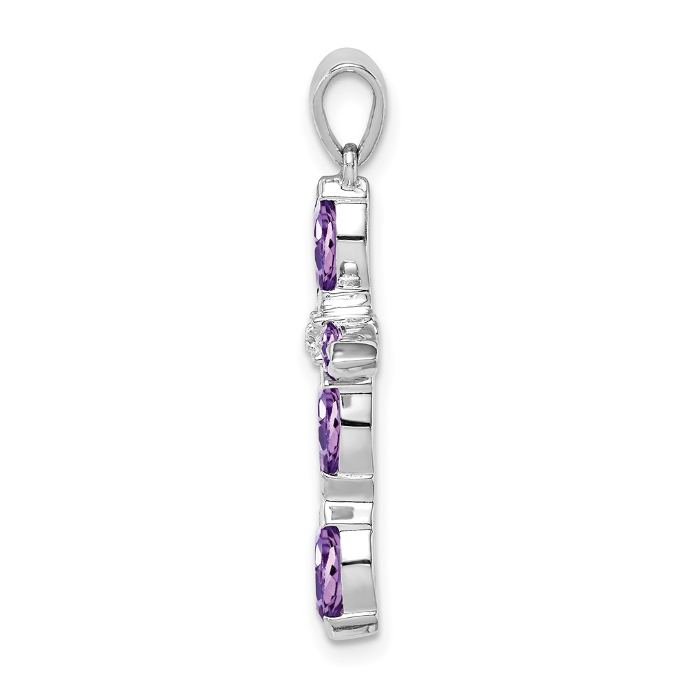 Sterling Silver Rhodium Plated Amethyst Diamond Pendant (QDX910)