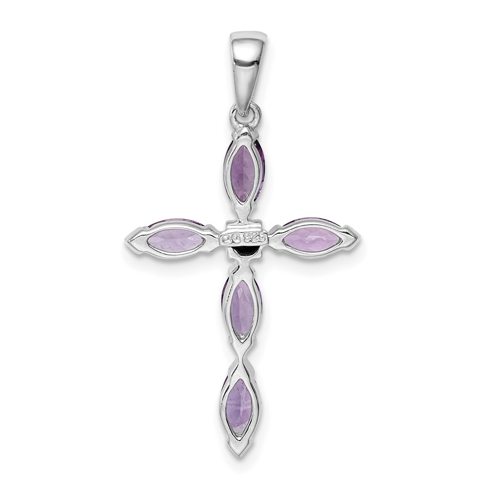 Sterling Silver Rhodium Plated Amethyst Diamond Pendant (QDX910)