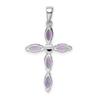 Sterling Silver Rhodium Plated Amethyst Diamond Pendant view 4