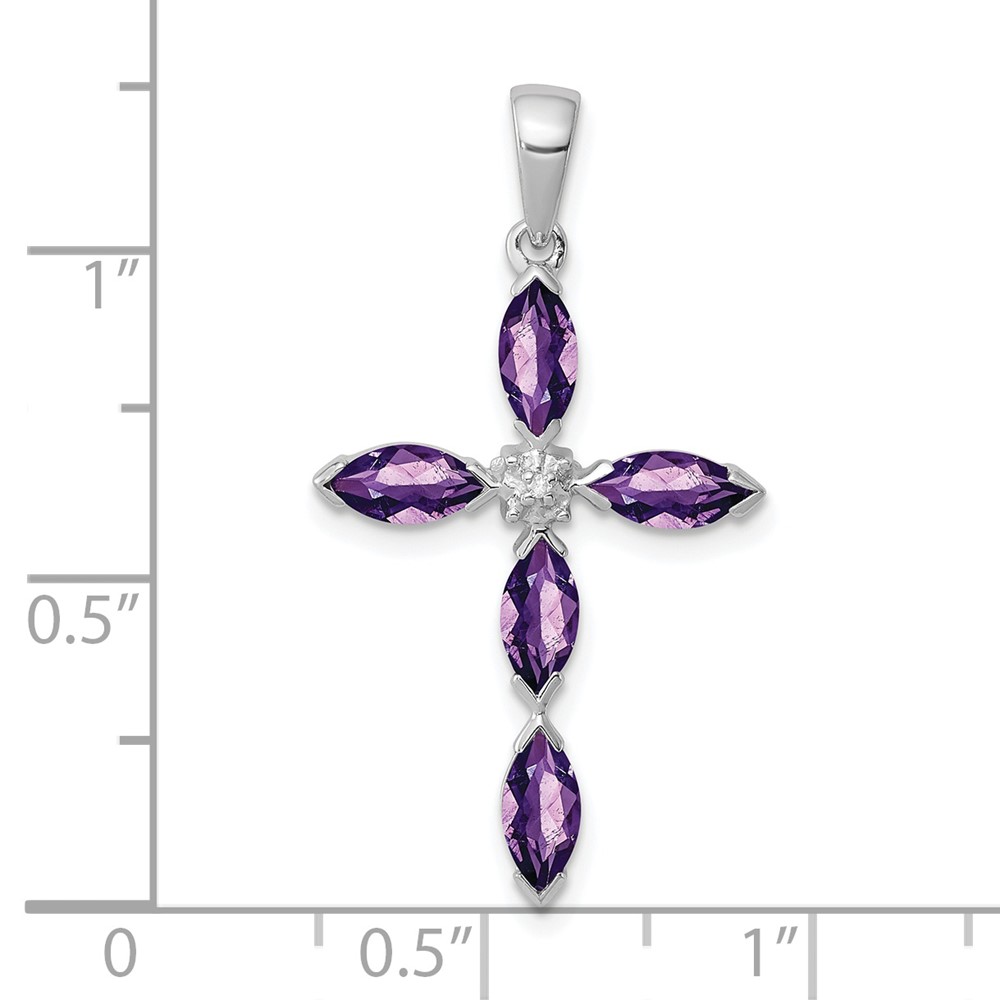 Sterling Silver Rhodium Plated Amethyst Diamond Pendant (QDX910)