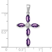 Sterling Silver Rhodium Plated Amethyst Diamond Pendant view 3