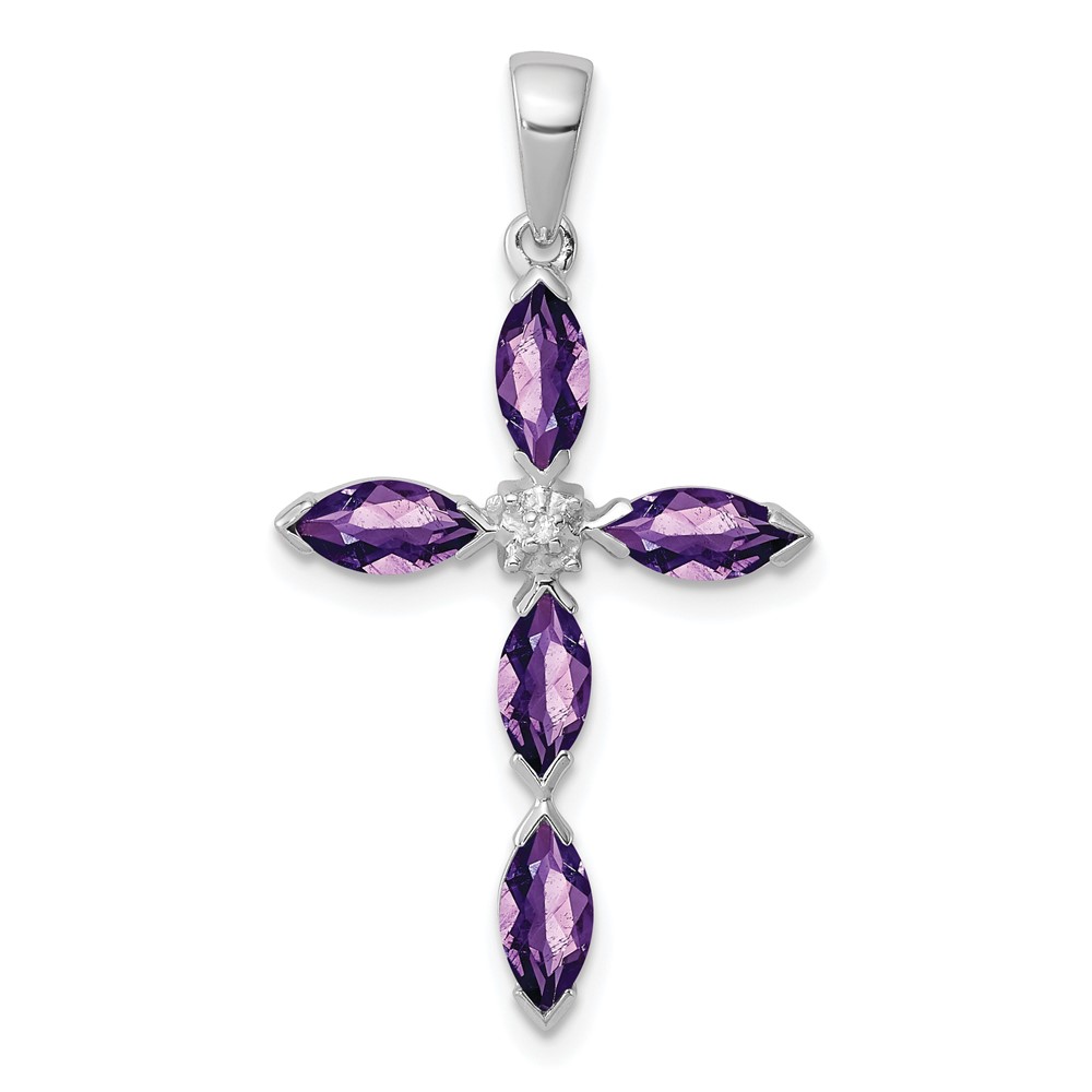 Sterling Silver Rhodium Plated Amethyst Diamond Pendant (QDX910)