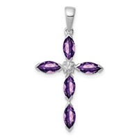 Sterling Silver Rhodium Plated Amethyst Diamond Pendant view 1
