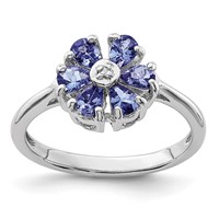 Sterling Silver Rhodium Tanzanite & Diam. Ring view 1