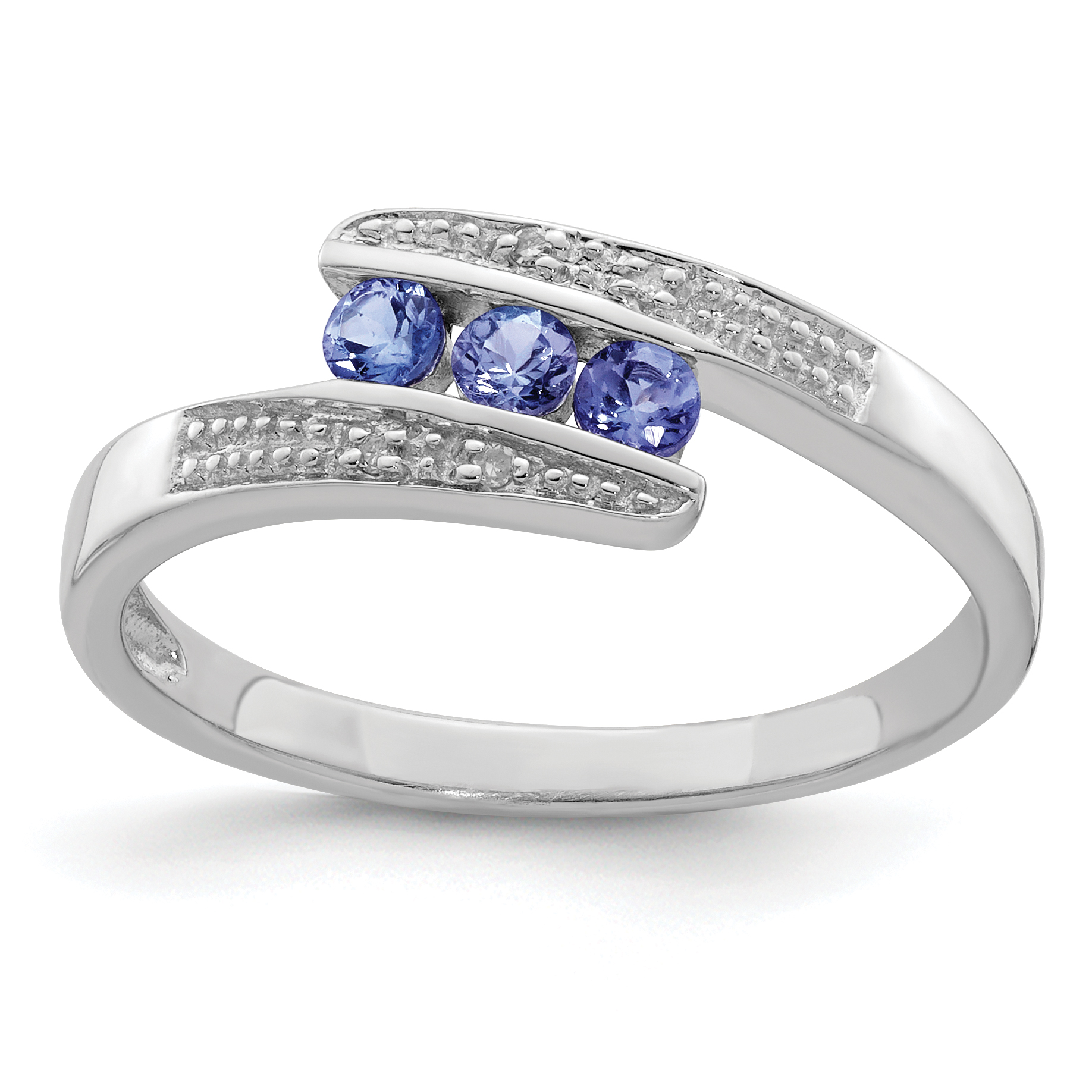 Sterling Silver Rhodium Tanzanite & Diam. Ring (QDX928-8)
