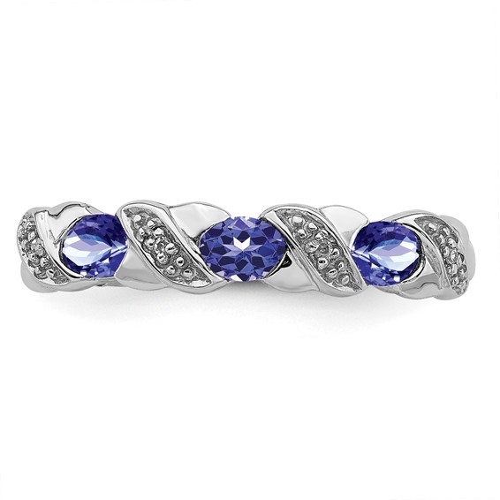 Sterling Silver Rhodium Tanzanite & Diam. Ring