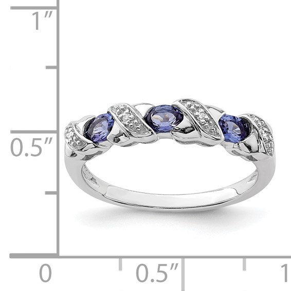 Sterling Silver Rhodium Tanzanite & Diam. Ring