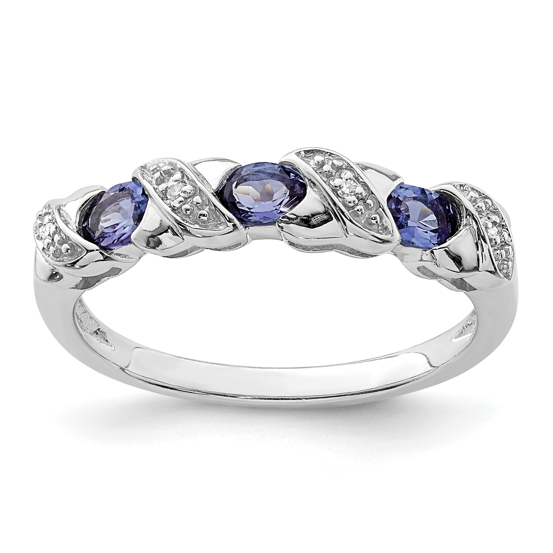 Sterling Silver Rhodium Tanzanite & Diam. Ring (QDX933-7)