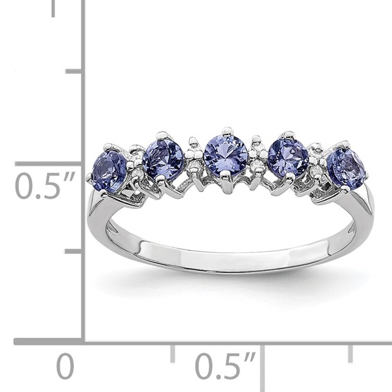 Sterling Silver Rhodium Tanzanite & Diam. Ring