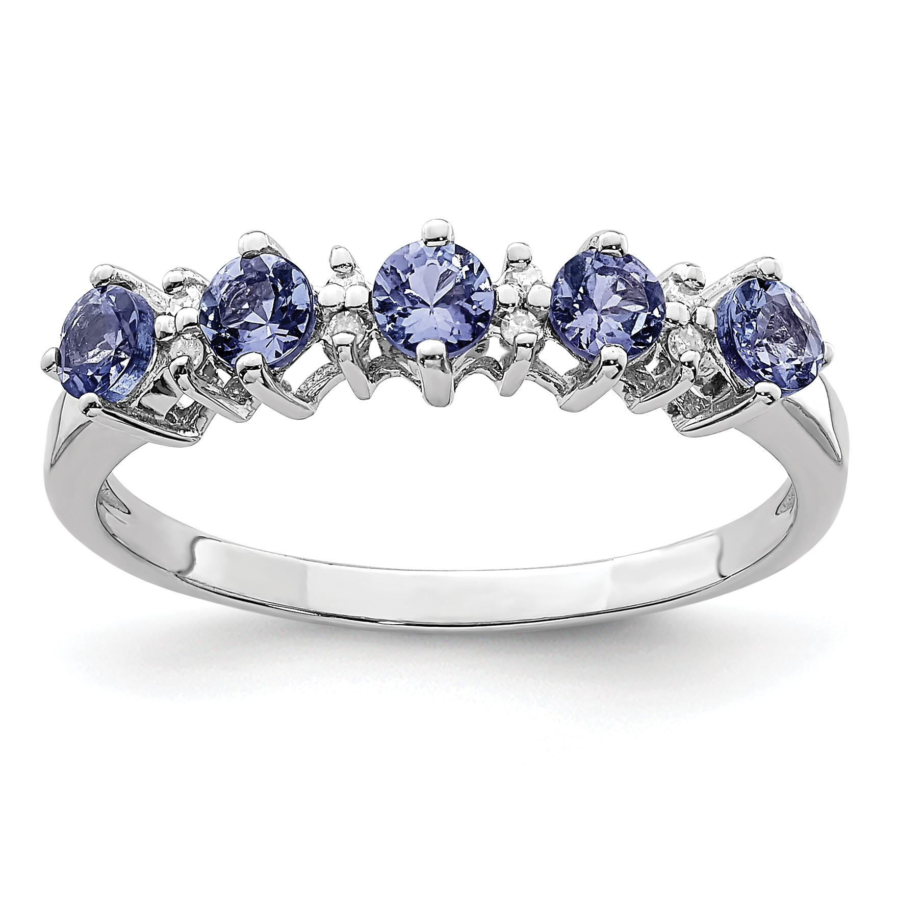 Sterling Silver Rhodium Tanzanite & Diam. Ring (QDX935-7)