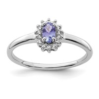 Sterling Silver Rhodium Tanzanite & Diam. Ring view 1